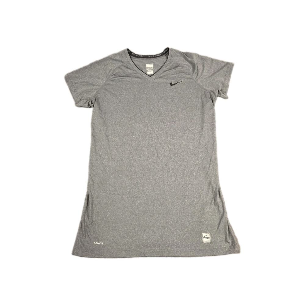 Nike Pro Dri Fit Women's Size XL V-NECK Fitted Shirt Grey Activewear Gym C14